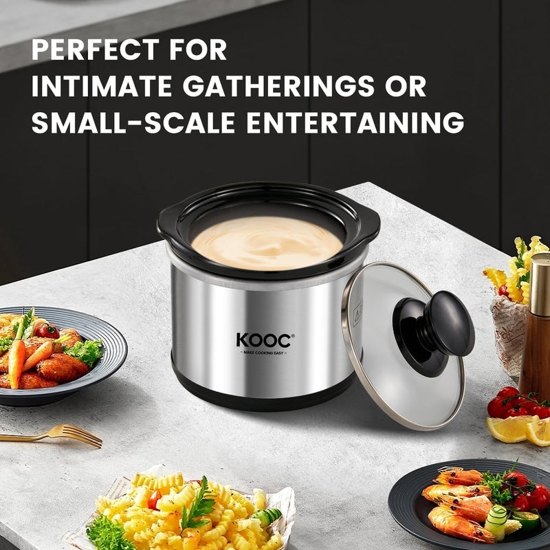KOOC Small Slow Cooker, 0.65-Quart, Free Liners Included for Easy Clean-up, Upgraded Ceramic Pot, Nutrient Loss Reduction, Stainless Steel, Silver, Round - Image 3